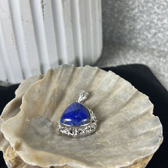 NIB Lapis Lazuli Solitaire Pendant in Platinum Over Copper with Magnet 10.40 ctw - Picture 3 of 8